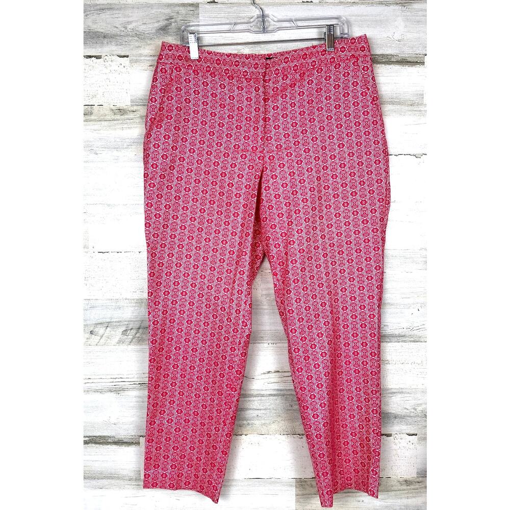Talbots Womens 12 Pink White Floral Geometric Jacquard Heritage Ankle Pants